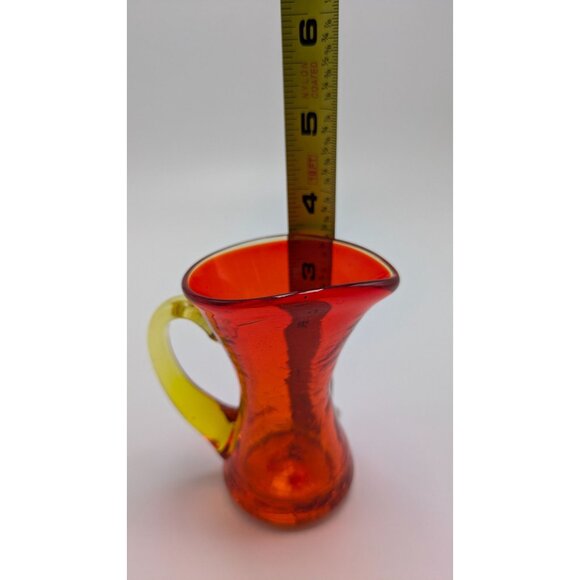 Vintage Art Glass Miniature Pitcher Crackle Finish Yellow Handle - Picture 7 of 8